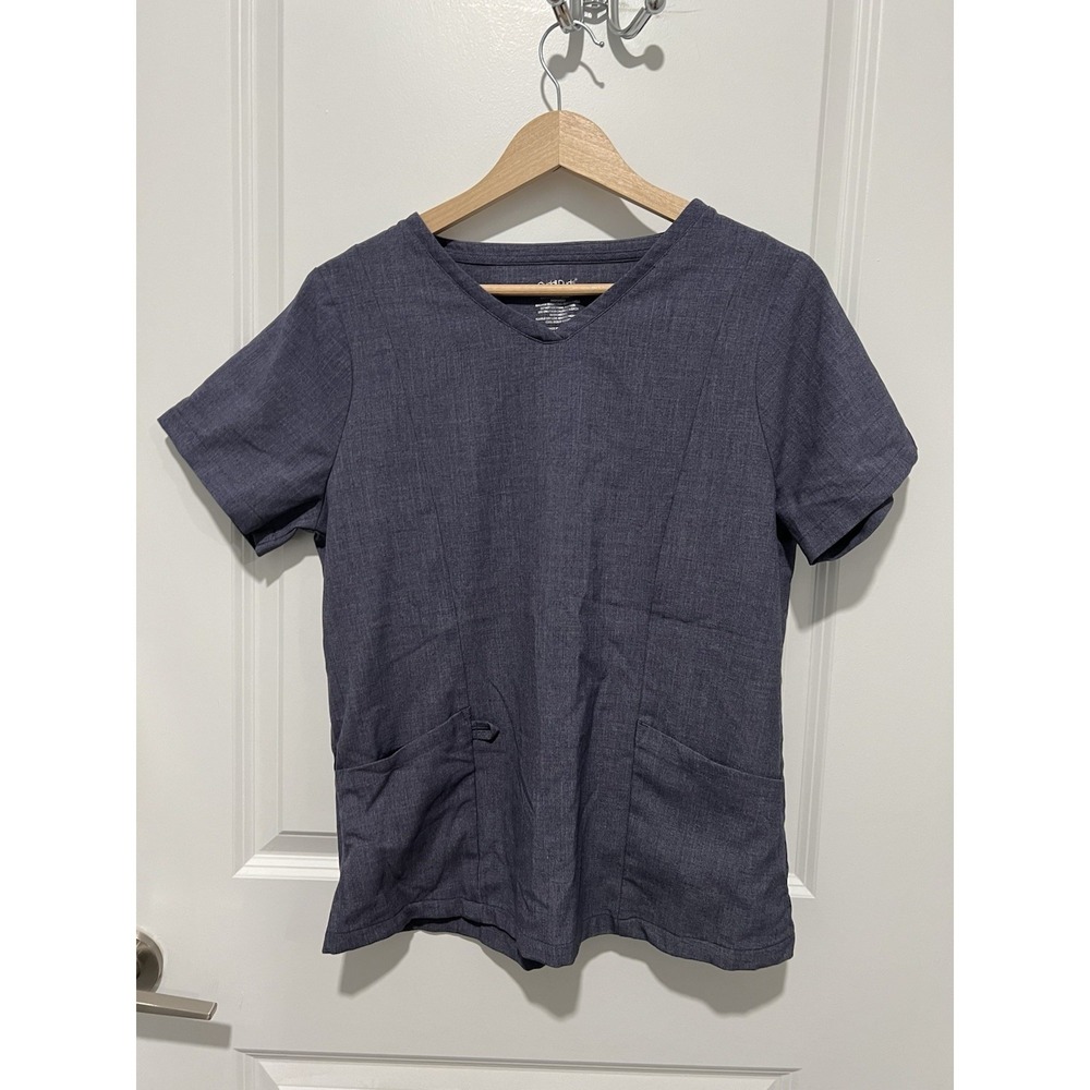 CuddlDuds V-Neck Scrub Top Womens Size Medium Petite Blue Nursing Doctor Vet Med